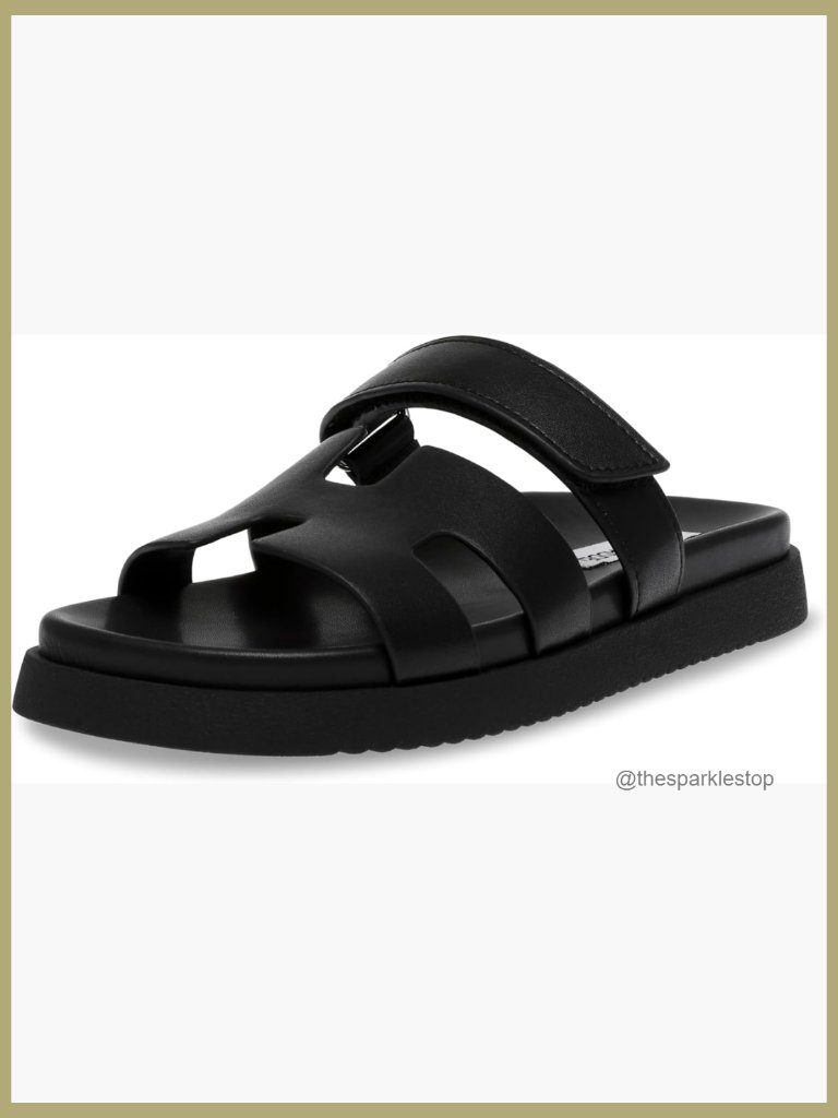 Leather Slide Sandals With Platform Heel, Hook & Loop Closure